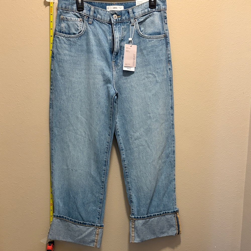 Mango Light Blue Cropped Straight Jeans